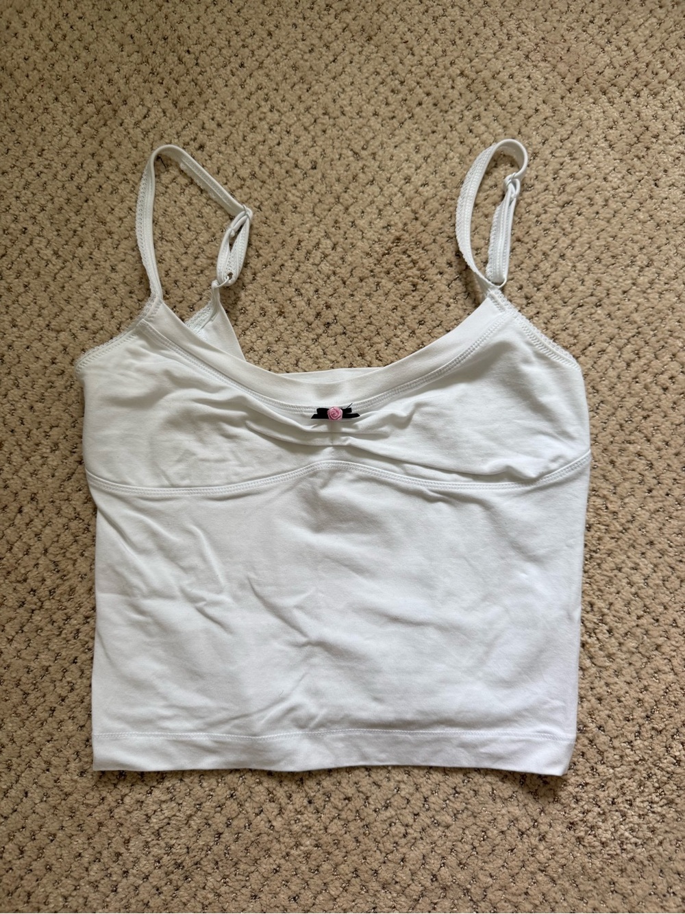 Free People White Tank Top with Small Pink Accent